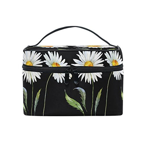 Makeup Bag Watercolor Daisies Travel Cosmetic Bags Organizer Train Case Toiletry Make Up Pouch
