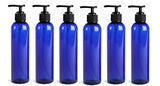 Premium Vials, 6 Oz, 12 Pack, Plastic Blue PET Bullet Bottle with Pump Dispenser
