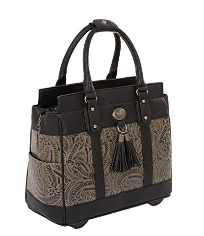 The Dallas Black & Grey Tooled Rolling iPad Tablet or Laptop Tote Carryall Bag (17"/17.3" inch)