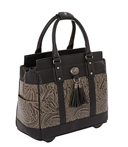 The Dallas Black & Grey Tooled Rolling iPad Tablet or Laptop Tote Carryall Bag (17"/17.3" inch)
