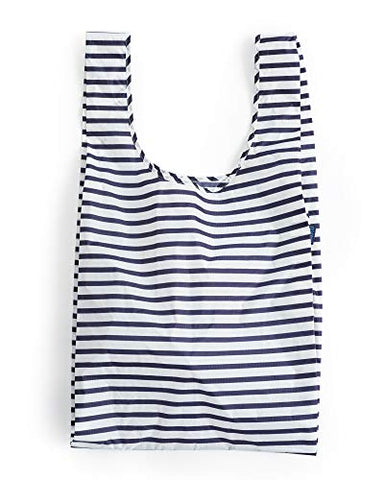 BAGGU Large Reusable Shopping Bag, Foldable Ripstop Nylon Tote for Laundry or Shopping, Sailor Stripe (2018)