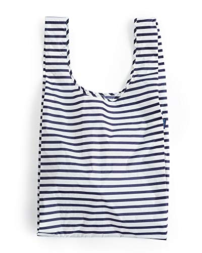 BAGGU Large Reusable Shopping Bag, Foldable Ripstop Nylon Tote for Laundry or Shopping, Sailor Stripe (2018)