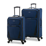 U.S. Traveler Aviron Bay Expandable Softside Luggage with Spinner Wheels, Navy, 2-Piece Set