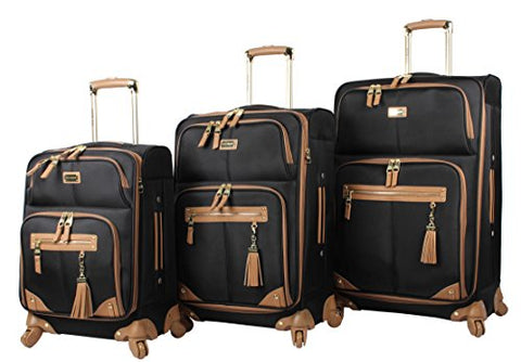 Steve Madden Luggage 3 Piece Softside Spinner Suitcase Set Collection (One Size, Harlo Black)
