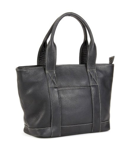 Le Donne Leather Double Strap Small Pocket Tote (Black)