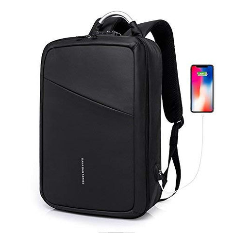 Convertible Slim Backpack 15 Inch Laptop Anti Theft Business School Travel Water Resistant Daypack Bag with USB Black Briefcase Backpack