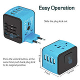Castries Universal Travel Adapter, All-in-one Worldwide Travel Charger Travel Socket, International Power Adapter with 4 USB Ports, AC Plug for US EU UK AU & Asian Countries, Blue