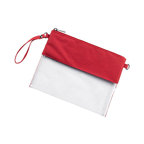 Red Custom Stadium Clear Zip Pouch With Detachable Crossbody Strap And Wristlet