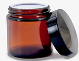 Vivaplex, 12, Amber, 4 oz, Round Glass Jars, with Inner Liners and black Lids