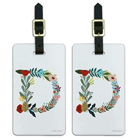 Letter D Floral Monogram Initial Luggage ID Tags Carry-On Cards - Set of 2