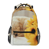 School Backpack Dog Aad Sunflower Bookbag for Boys Girls Teens Casual Travel Bag Computer Laptop Daypack