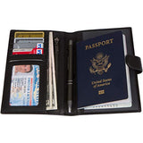 RFID Blocking Genuine Leather Passport Holder Cover Case & Travel Wallet for Men and Women - Black