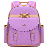 Gazigo Children Princess Waterproof PU Backpack for Elementary School Girls (Large:16.1 x 11.8 x 5.9 inch, Purple Backpack + Handbag)