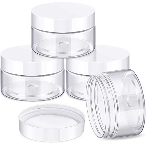 4 Pieces Round Clear Wide-mouth Leak Proof Plastic Container Jars with Lids for Travel Storage Makeup Beauty Products Face Creams Oils Salves Ointments DIY Slime Making or Others (1 oz, White)