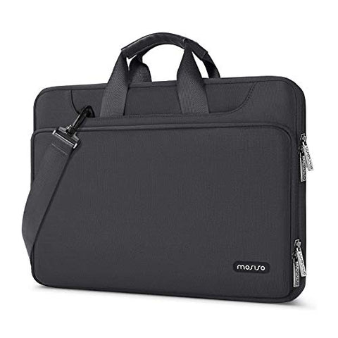 MOSISO 360 Protective Laptop Shoulder Bag Compatible with MacBook Pro 16 inch A2141/Pro Retina A1398, 15-15.6 inch Notebook, Matching Color Handbag Briefcase Sleeve Case with Trolley Belt, Space Gray
