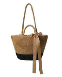 Straw Bag Beach Handbag Summer Bag Lightweight Holiday Style [Brown And Black]