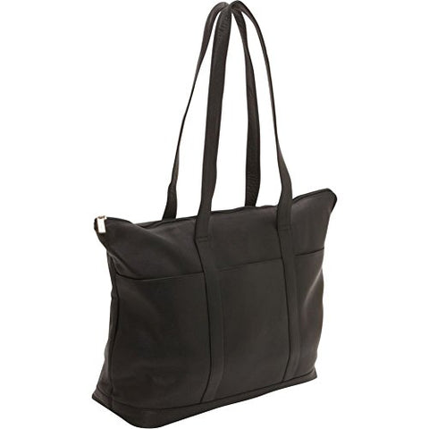 Ledonne Leather Double Strap Pocket Tote Bag, Black, Large