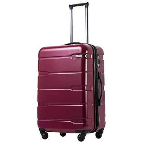 COOLIFE Luggage Expandable(only 28") Suitcase PC+ABS Spinner Built-in TSA Lock 20in 24in 28in Carry on (Radiant Pink, L(28in).)