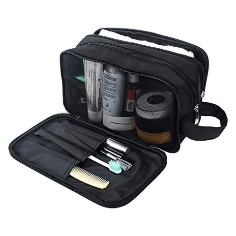 Mens Toiletry Bag, Waterproof Dopp Kit for Men Hanging Travel Shaving Wash Bags (Black)