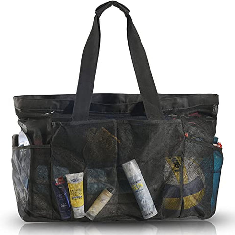 Ocim XXL Mesh Beach Bag, Extra Large Oversized Tote Bag with Zipper and Pockets