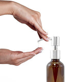 Amber Brown 4-Ounce Glass Bottles with Stainless Steel Pump Nozzles (4 Pack); Empty Boston Round Bottles Ideal for Lotion & Liquid Soap