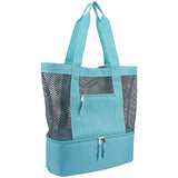 Eastsport Mesh Tote Insulated Cooler Beach Bag, Mint Blue/Gray