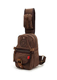 Men's Designed Small Chest Pack Purse Cross-body Shoulder Bag Cotton Canvas Leather Backpack