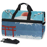 Travel Tote Luggage Weekender Duffle Bag, Cherry Blossom Mountain Fuji Japanese Sun Large Canvas