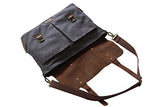 Devil Hunter Genuine Leather Vintage 18" Laptop Canvas Messenger Satchel Briefcase Bag Grey