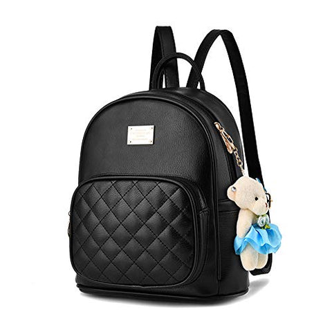 Cute Small Backpack Mini Purse Casual Waterproof Daypacks Leather for Teen Girls and Women (Black)