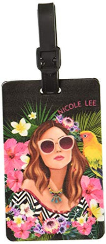 Nicole Lee Women's 2 Piece Luggage Bag Travel Tags, [Blue] Fashion Prints, Info Tab, Vacation Girl In Paradise