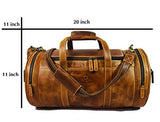 Travel Duffel Overnight Barrel Weekend Leather Bag by Aaron Leather (Brown)