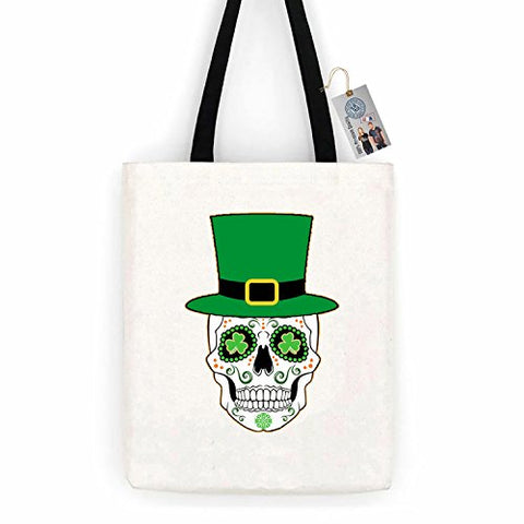 St Patricks Sugar Skull Clover Shirtcotton Canvas Tote Bag Day Trip Bag Carry All