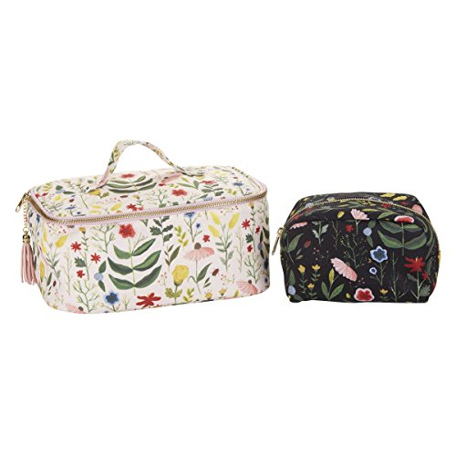 C.R. Gibson Women's Pretty Floral 2-Piece Lined Travel Makeup Case & Cosmetic Bag Set