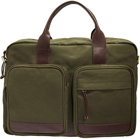 Mancini Single Compartment 15.6" Laptop Briefcase in Olive - Brown Trim