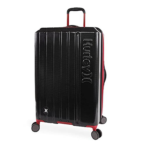 Hurley Swiper Hardside Spinner Check In Luggage 29", Black/Red