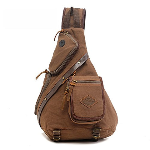 AUGUR Vintage Multi-functional Single-shoulder Canvas Sling Pack CrossBody Bag (Coffee)