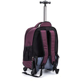 Racini Nylon Waterproof Rolling Backpack, Freewheel Travel Wheeled Backpack, Carry-on Luggage with Anti-Theft Zippers(Purple)