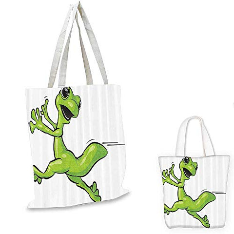 Animal canvas messenger bag Cute Gecko Running from Something Funny Character Cartoon Comic Humor