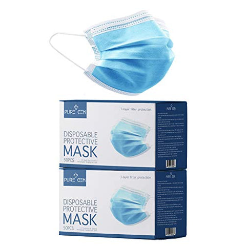 Premium Pack of 100 Single Use Disposable Face Mask, Effective Filtration, Soft on Skin, Bulk Pack 3-Ply Masks Facial Cover with Elastic Earloops For Home, Office, School, and Outdoors (100 Pack Blue)