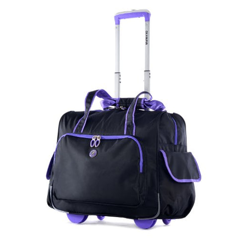 Olympia Deluxe Fashion Rolling Overnighter, Black/Purple, One Size