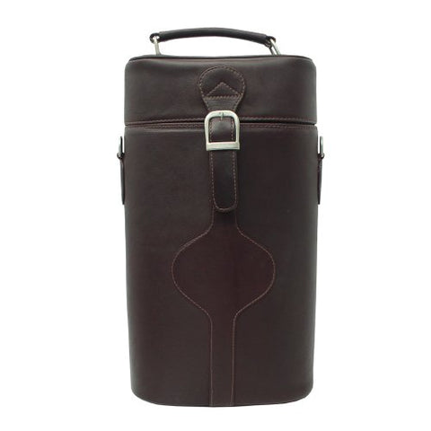 Piel Leather Double Deluxe Wine Carrier, Chocolate, One Size