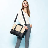 Laptop Bag for Women, 15.6 inch Briefcase for Women, Multi-Pocket Laptop Tote Work Bags with Professional Padded Compartments, Black-Beige