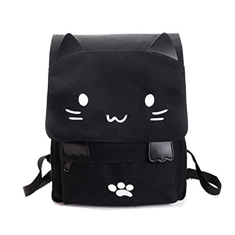Cute Canvas Cat Print Backpack School Bag Lightweight Bookbags
