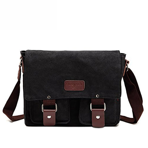 AUGUR Vintage Messenger Bag Ipad Bag Small Retro Cotton Canvas Messenger Bag (Black)