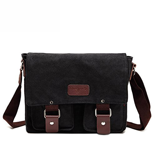 AUGUR Vintage Messenger Bag Ipad Bag Small Retro Cotton Canvas Messenger Bag (Black)