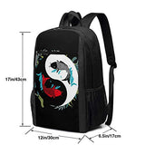 Travel Backpacks Yinyang Kio Fish School Shoulder Laptop Daypack Bags 17 Inch For Girls Boys Men Womens, Black