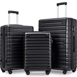 SSLine 3 Piece Luggage Sets Suitcase,Expandable ABS Lightweight Hardshell Spinner Wheel 3 Piece Set Travel Bag with TSA Lock 20/24/28 inch (Black)