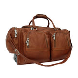 Piel Leather Duffel with Pockets On Wheels, Saddle, One Size