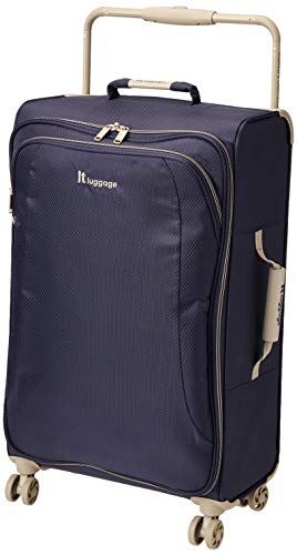 it luggage World's Lightest New York Softside 8 Wheel Spinner, Evening Blue With Cobblestone Trim, Checked-Medium 28-Inch